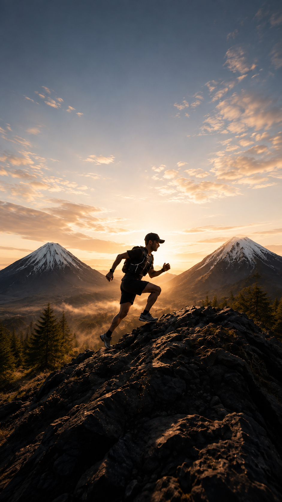 Atleta conceptual ascendiendo por un sendero de montaña